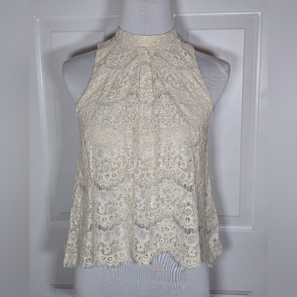 Love Fire Cream Lace Sleeveless Blouse Small Lined